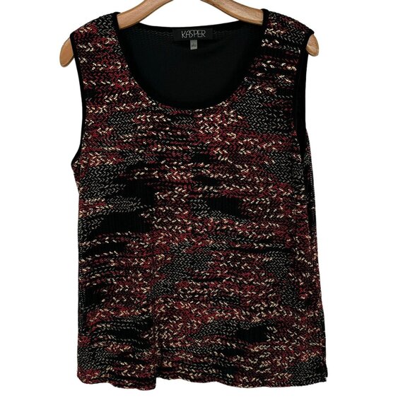 Kasper Womens Sleeveless red gold metallic Knit Top Size Large textured - Picture 2 of 12